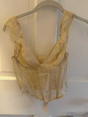Urban Outfitters Lace Corset Tank Top in Light Beige